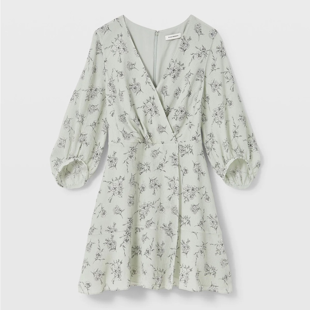 Club Monaco Pale Green Wrap Floral Print Mini Dress